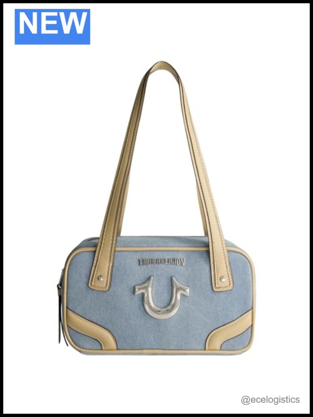 Denim Satchel Bowling Purse with Silver Hardware